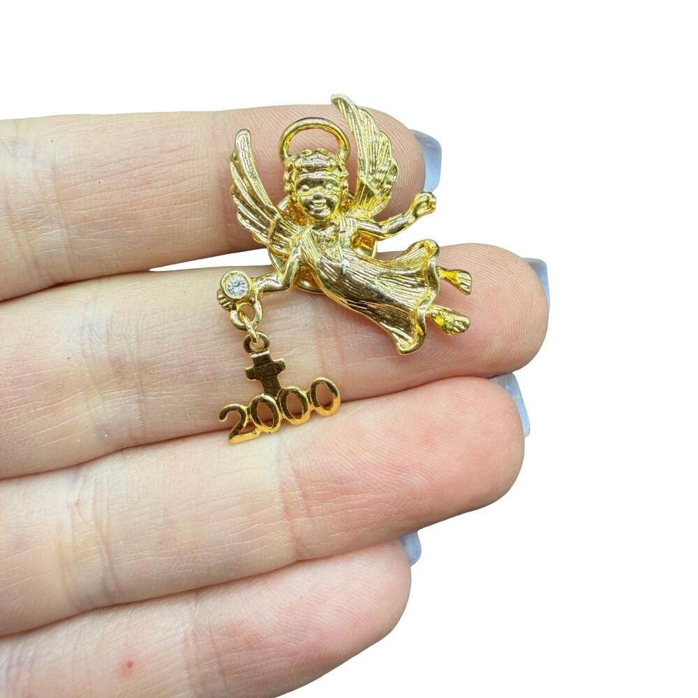 Vintage Jewelry Gold Tone Angel 2000 Pin